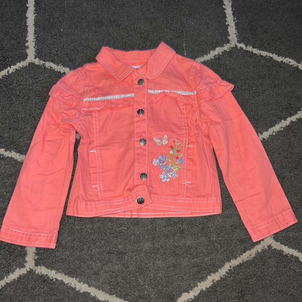 Nannette Kids Girls Coral Embroidered Button Up Frilly Jacket Size 6